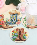 8 Pcs Cowboy Boots Diamond Art Coaster Kit For Adults Beginners Diy Craft Lovers With Holder Cork Pads Diamond Painting Pen