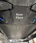 Crush Proof Hydroformed Aluminum Skid Plates For Tesla Model Y Front And Rear installation view showing the front and rear pieces.