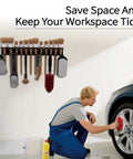 Heavy Duty Wall Mount Brush Holder and Tool Hanger Rack for Garage Detailing Organizer with Mounting Hardware Holds 12 Brushes and Hooks