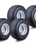 Beefed-Up Golf Cart Tire Wheel Set Of Four 18X8.5-8 4 Lug 4 Inch PCD Silver Rims Fits Club Car EZGO Cushman Yamaha Evolution Cricket Garia