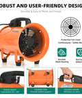 Beefy Industrial Portable Air Blower Fan With 16Ft Duct Hose 8 Inch Heavy Duty Cylinder Axial Fan 230W for Ventilation
