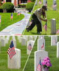 12x18 Inch American Flags Pack Of 12 With Spear Top On Sticks For Memorial Day And Fourth Of July Outdoor Decor Hand Held Flag Set 30 Inch Pole When Joined Built For Parade Ready Displays at a cemetery.