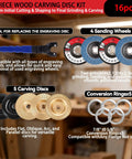 16 Piece Wood Carving Disc Kit For 4 Inch And 4.5 Inch Angle Grinders, tool, sanding wheels, carving discs, conversion rings