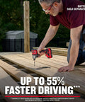 Person using V20 Brushless RP Cordless Quarter Inch Impact Driver Tool Only With 1800 Inch Pounds Torque on wooden deck