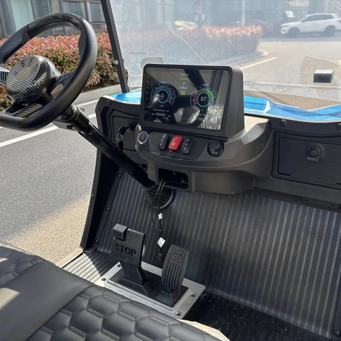 Heavy Duty Electric Golf Cart With Four Kilowatt Motor And Easy Directional Controls dashboard with controls and display