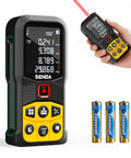Pro Grade Laser Distance Meter With 197 Ft Range And LCD Backlit Display, One Sixteenth Inch Precision, DIY Friendly, Multi Unit Modes In Feet Inches Meters, 20 Data Storage, Pythagorean Distance Area And Volume. handheld laser meter with batteries