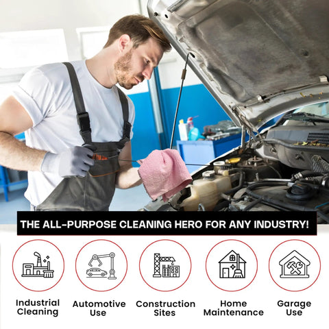 Mechanic using Color Terry Cloth Rags 5 Lb Compressed Box Super Absorbent Cotton Towels at a garage for cleaning engine parts