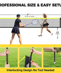 Outdoor Badminton Net Set With Anti Sag Winch System For Tournament Tightness Official Size Twenty Feet By Five Feet Includes Four Rackets Three Shuttlecocks Durable PE Net And Carry Bag For Backyard Beach And Family Games Yellow, setup demonstration with net and rackets shown