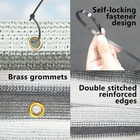 4x10 Black Balcony Privacy Screen Fence Cover With UV Protection showing brass grommets and self-locking fasteners