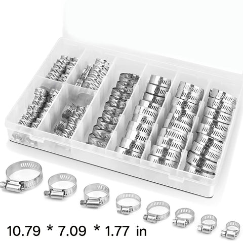 20 Piece Heavy Duty Hose Clamp Kit Set With Precise 1 4 To 7 16 Inch Sizing Crafted From Premium 304 Stainless Steel For Tough Plumbing Car Tuning And Fuel Line Repairs That Gotta Get The Job Done Right, 304 stainless steel hose clamps in organizer tray, 10.79 x 7.09 x 1.77 in