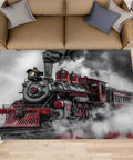 Locomotive Themed 3x4 Rug with train engine design in living room setting, soft and non-slip, kid-friendly and retro style