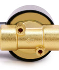 Heavy Duty 3 8 Inch Zinc Alloy Solenoid Valve 12 Volt Dc Normally Closed Npt 0.6 Cv showing gold connection with inlet on top.