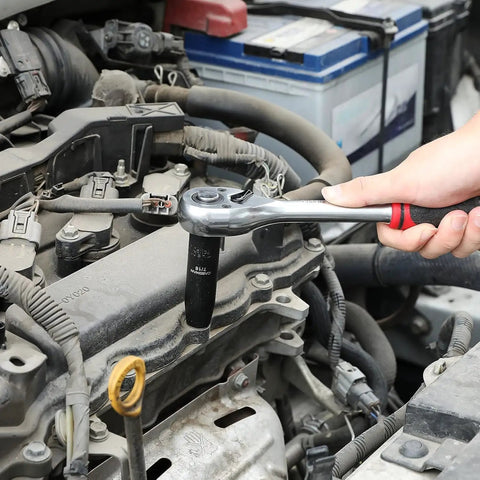 Using Eleven Piece Deep Impact Socket Set With One Half Inch Drive SAE Three Eighths To One Inch Six Point for auto repair.