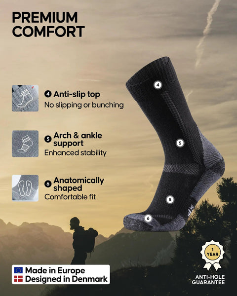 Merino Wool Hiking Socks For Men And Women Anti Blister Outdoor Socks With Heavy Cushioning Black And Gray Large Size premium comfort features
