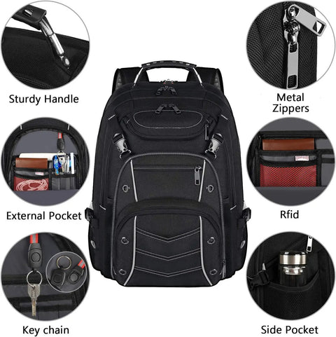 Front view of Unisex 60L Gaming Laptop Backpack Heavy Duty Travel Bag With TSA Friendly Flight Approved Design And RFID Anti Theft Pocket