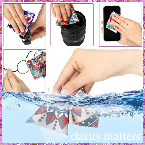 Copkim 24-pack mandala microfiber cleaning cloths for glasses, cameras, and phones; 6x6 inch, colorful patterns.