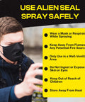 Person in black mask holding a can of Liquid Sealant Spray For Instant Leak Fix On Pipes, Roofs, And More Dries Black Finish Quick Set