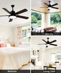 Dope 52 Inch Outdoor Ceiling Fan With Light And Remote Matte Black Finish 5 Reversible Walnut And Black Blades in various spaces