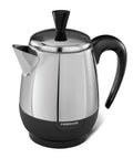 Electric Coffee Percolator 4 Cup With Stainless Steel Basket No Drip Spout And Automatic Keep Warm Black Silver Finish