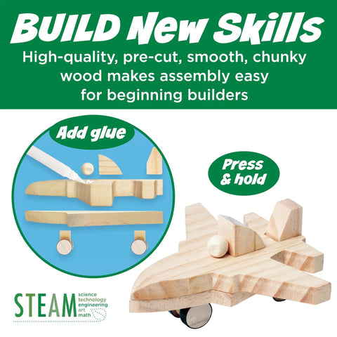 Jet Plane Ace Wooden Model Kit for Kids 5 and Up Easy Build STEM Craft Set with Pre-Cut Pieces and Glue instructions