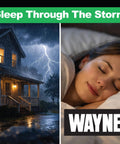 Image of a house in a storm at night and a person sleeping, illustrating the effectiveness of a One Third HP Submersible Sump Pump.