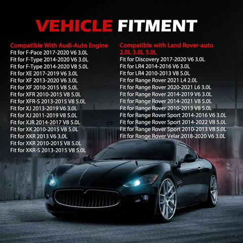 Vehicle fitment list showcasing compatibility for Badass Engine Water Pump With Seal Gasket Fits Range Rover models 2010-2019.