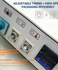Game Changing Automatic Two In One Thermal Shrink Wrapping Machine With L Bar Sealer And Heat Tunnel control panel showing adjustable timing and speed settings.
