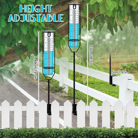 Beefy Clamp On Rain Gauge For Outdoor Use With Large Capacity Clear Scale Rust Proof Metal And Adjustable Height Great For Garden Yard Lawn Patio Farm Fence Rails Rain Meter, 49-73cm fence mount