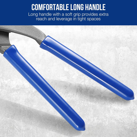 Oil Filter Wrench Set With 9 Inch And 12 Inch Adjustable Removal Pliers close-up with blue soft grip handles