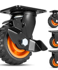 Hella Heavy Duty 5 Inch Caster Wheels Set of 4, Braked Swivel Casters with solid rubber tires for carts and dollies.