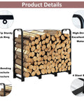 Beefy Heavy Duty Firewood Rack With Log Carrier Four Foot Outdoor Wood Storage Stand with logs, steel structure, lock ring