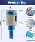 1-inch blue diamond finger milling bit with triangle shank for porcelain tile and stone, dry diamond core drill bit