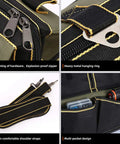 15 Inch Wide Mouth Tool Bag With Waterproof Molded Base showing zippers, hanging ring, shoulder straps, and multi-pocket design.