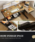 Top view of 63 Inch L Shaped Electric Standing Desk With Four Fabric Drawers For Home Office Corner Setup Provides Extra Storage