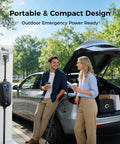 Tesla Portable Electric Vehicle Charger Level 1 And Level 2 Mobile Wall Connector With 16A Adjustable Amperage And Smart Timer Cord For Cybertruck Model 3 Y And Plug And Play Charging in use at charging station.