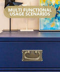Four Piece Vintage Zinc Alloy Cabinet Pulls With Brass Ring Drawer Handles on blue cabinet