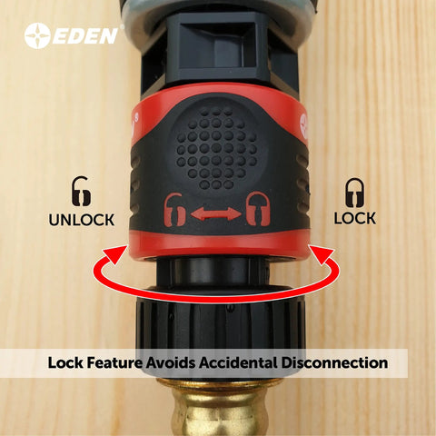 Quick Connect Starter Kit 9 Piece ABS Set With Built In Water Stop End Connectors And Adapters showing lock feature.