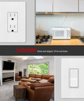 Screwless Decorator Wall Plate 1-Gang White Gloss Finish Outlet Cover, kid safe, in modern kitchen and living room settings
