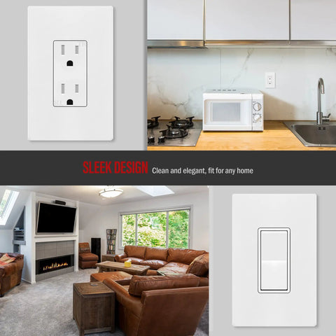 Screwless Decorator Wall Plate 1-Gang White Gloss Finish Outlet Cover, kid safe, in modern kitchen and living room settings