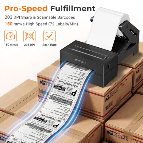 Bluetooth Thermal Shipping Label Printer 4x6 Inch, 203 DPI, Inkless For Small Business, Works With iPhone Android Windows Mac Chromebook Via USB, Print Fast And Easy, Save Every First Label on boxes.