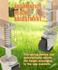 Automatic height adjustment feature of heavy duty two inch gate wheels for wooden gates with rubber casters and swivel handles.