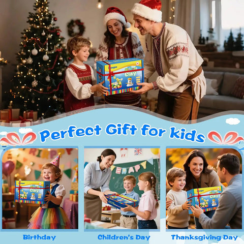 Family exchanging Air Dry Clay Kit For Kids With 158 Colors And Sculpting Tools, DIY Modeling Clay Set, in festive setting