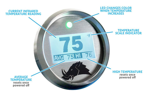 Razorback Technology 3.1 infrared belt temperature gauge, black belt with digital blue display