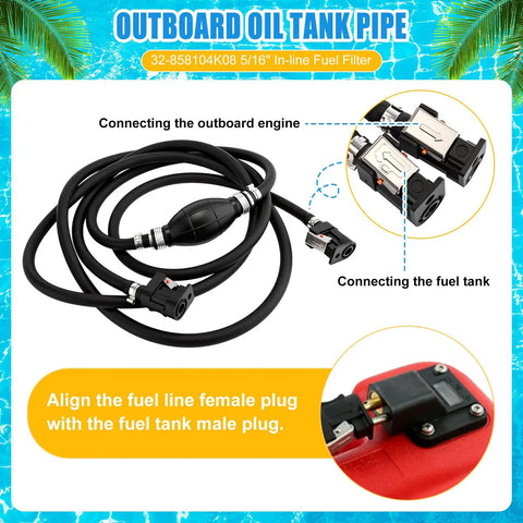 Outboard Fuel Line Hose Kit Five Sixteenth Inch Ten Feet With Primer Bulb And Quick Female Tank Connector Plus Fuel Filter Brass Tank Pro Grade Compatible With Yamaha Mercury Johnson OMC Motors 4 HP To 200 HP
