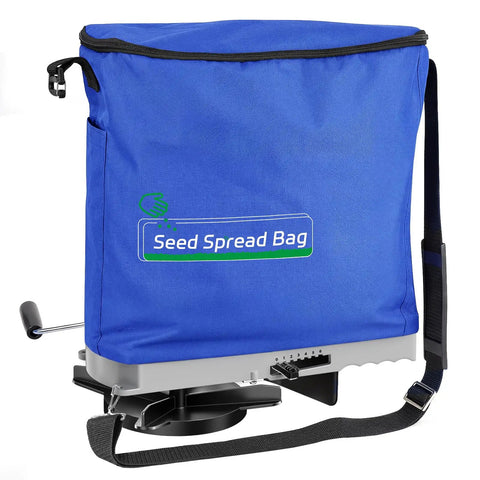 Handheld Grass Seed Spreader For Lawns With 25Lb Seed Bag Waterproof Bag Rare Baffle And Precision Gears Blue Color