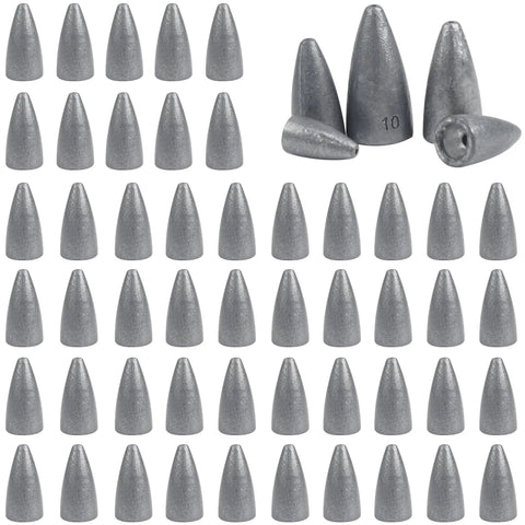 Bullet Fishing Sinkers Pack Set With Six Sizes From One Sixteenth Oz To One Half Oz Slip Sinker Worm Sinker For Bass Fishing Texas Rig Lead Weights That Drop Fast And Stay Durable 35 50 Pack Options