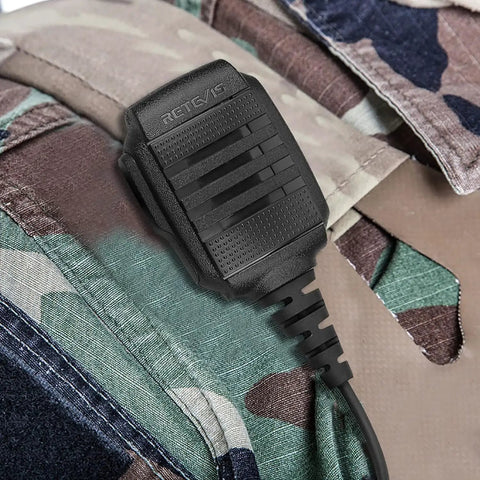 Walkie Talkie Shoulder Speaker Mic With IP54 Waterproof 2 Pin K Plug Rugged Design clipped to camouflage uniform