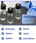 Solid Build 8Mm Screw Thread Hplc Vial Caps With Red Ptfec White Silicone Septa Deliver A No Hassle Leakproof Seal For 1 5 To 2 Ml Glass Autosampler Vials 100 Count Ready To Roll showing three vials with black caps filled with liquid.
