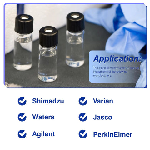 Solid Build 8Mm Screw Thread Hplc Vial Caps With Red Ptfec White Silicone Septa Deliver A No Hassle Leakproof Seal For 1 5 To 2 Ml Glass Autosampler Vials 100 Count Ready To Roll showing three vials with black caps filled with liquid.