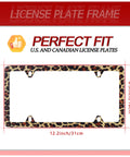 Leopard Print License Plate Frame Stainless Steel Dope Car Holder With Screws For Men And Women Cheetah Pattern Auto Part Decor 4 Hole License Plate Mount